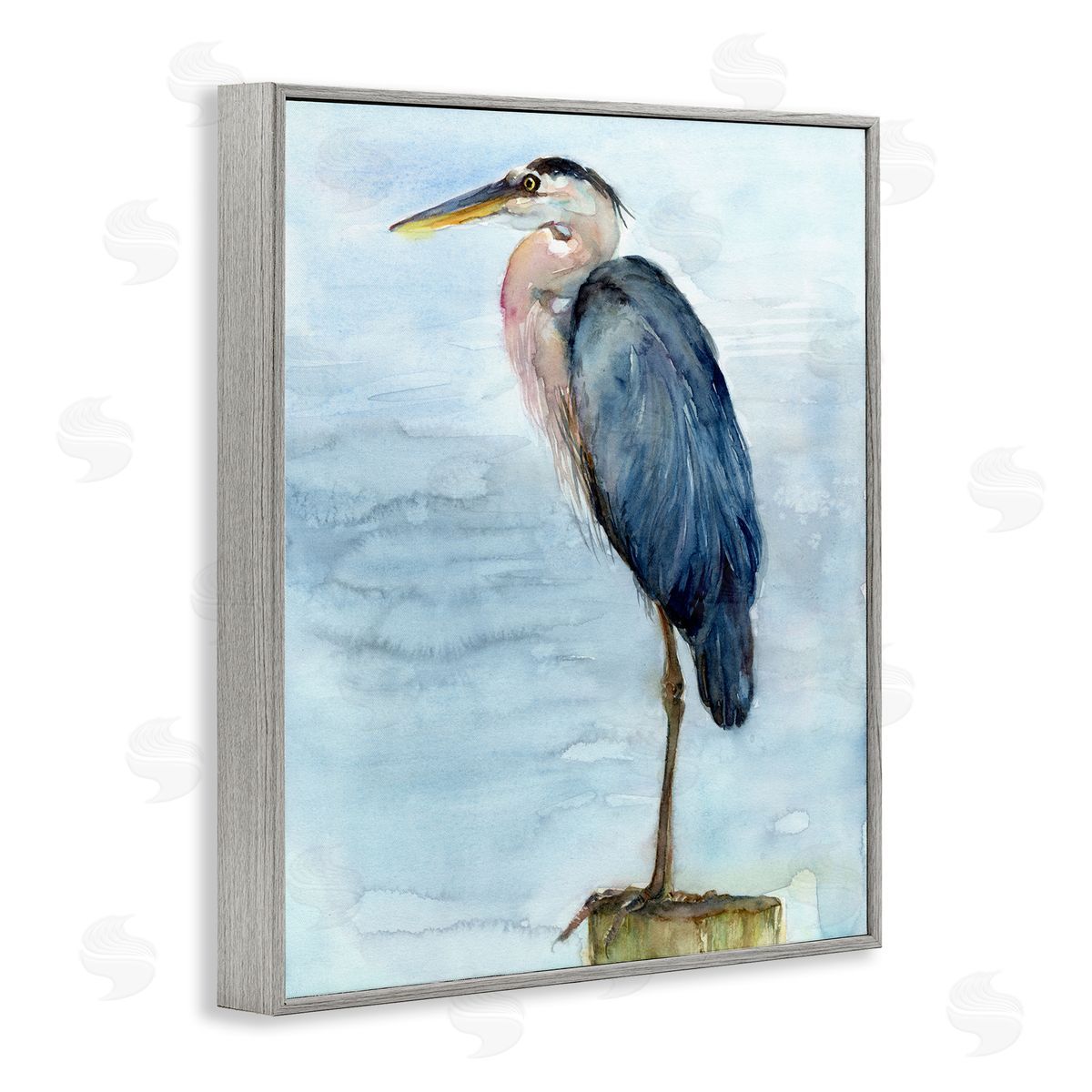 Blue Heron's Perch Grey Frame Print Wall Art, Home Decor by John Keeling
