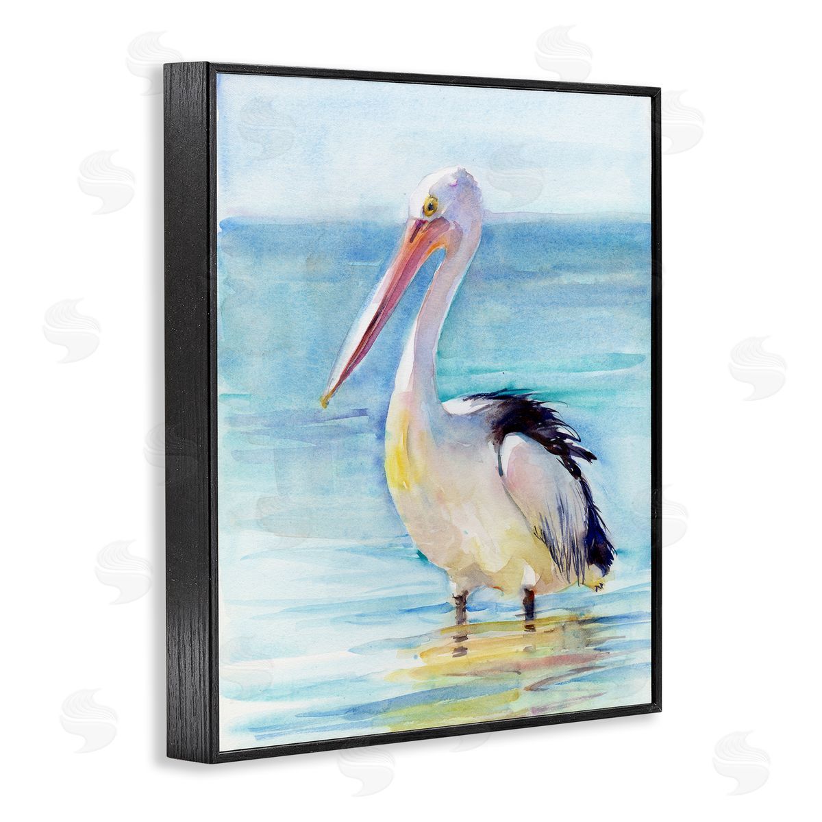 Pelican Wading in Sea Black Frame Print Wall Art, Home Decor by John Keeling