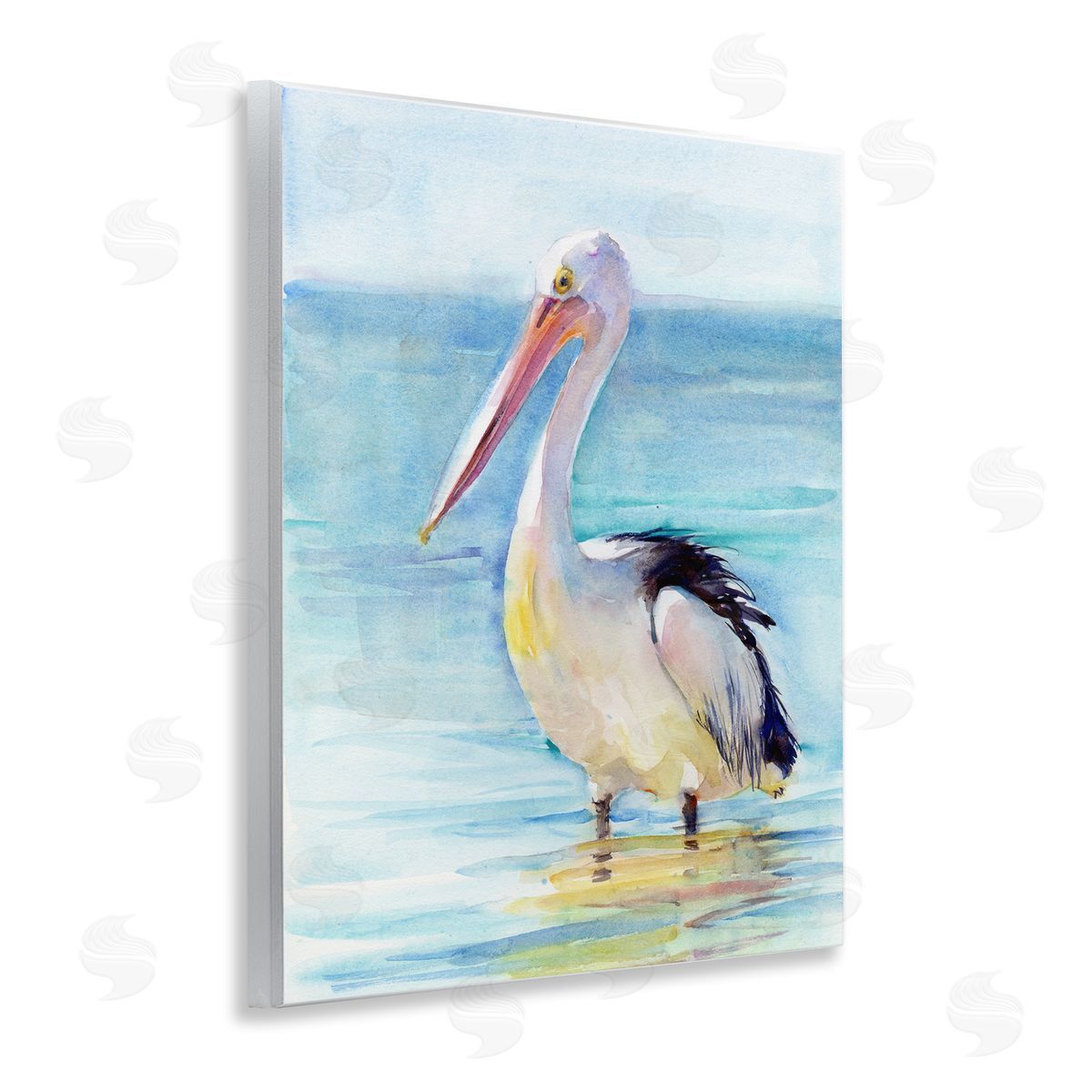 Pelican Wading in Sea Wood Plaque Wall Art, Home Decor by John Keeling