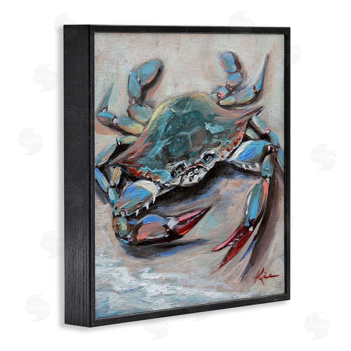 Blue Crab with Red Claws Black Frame Print Wall Art, Home Decor by Lindsay Kivi Fine Art