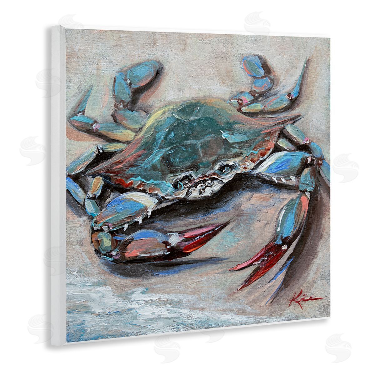 Blue Crab with Red Claws Wood Plaque Wall Art, Home Decor by Lindsay Kivi Fine Art