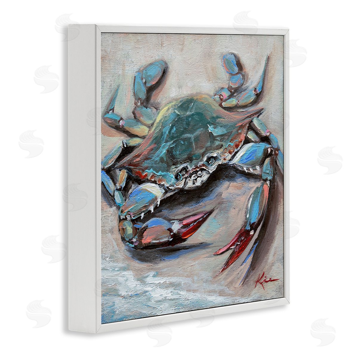 Blue Crab with Red Claws White Frame Print Wall Art, Home Decor by Lindsay Kivi Fine Art