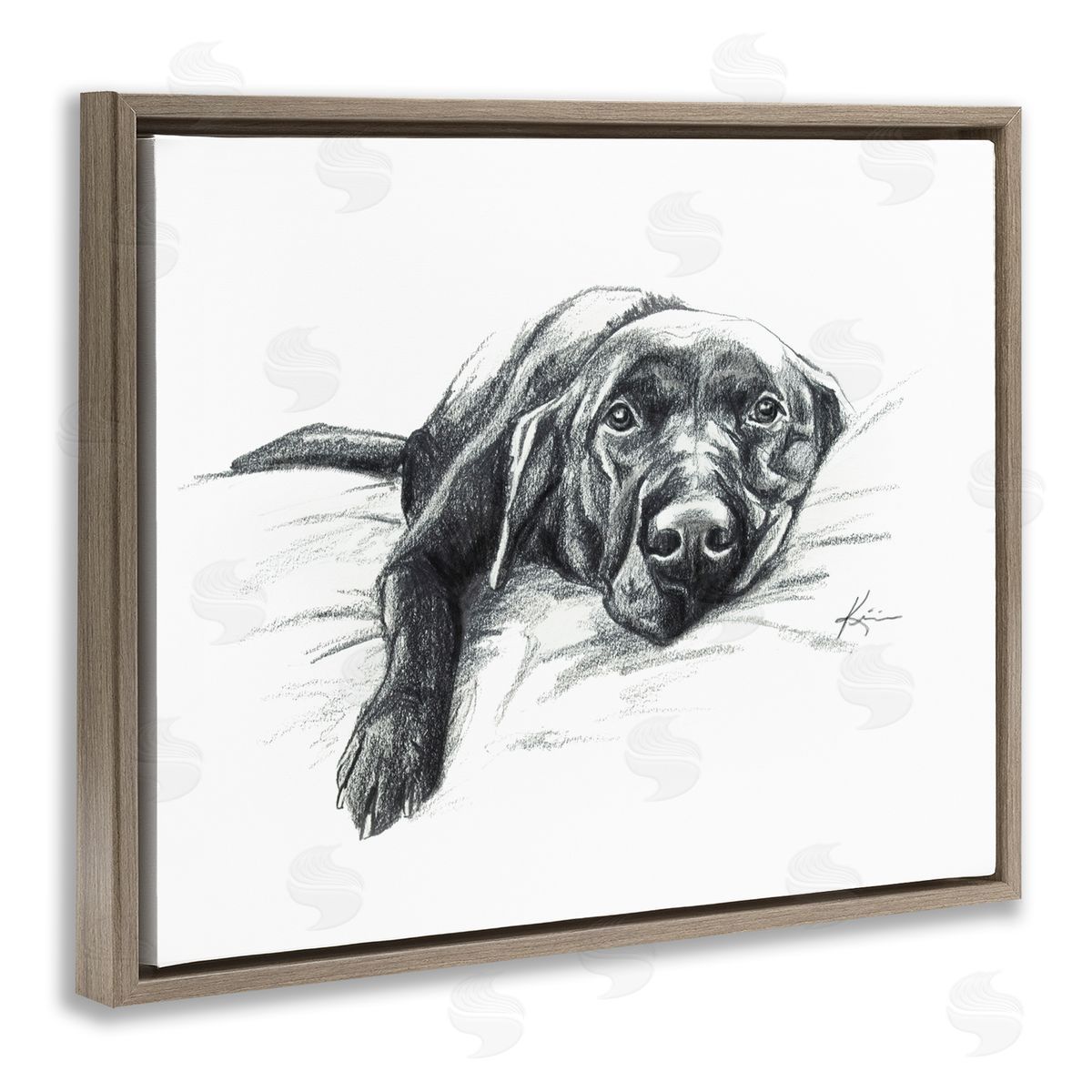 Naptime Black Labrador Brown Floating Frame Canvas Wall Art, Home Decor by Lindsay Kivi Fine Art
