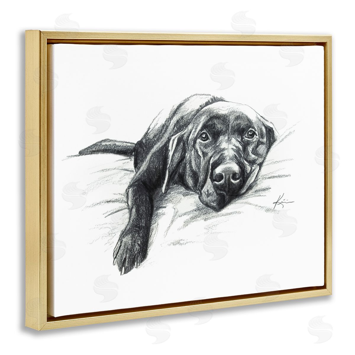 Naptime Black Labrador Gold Floating Frame Canvas Wall Art, Home Decor by Lindsay Kivi Fine Art