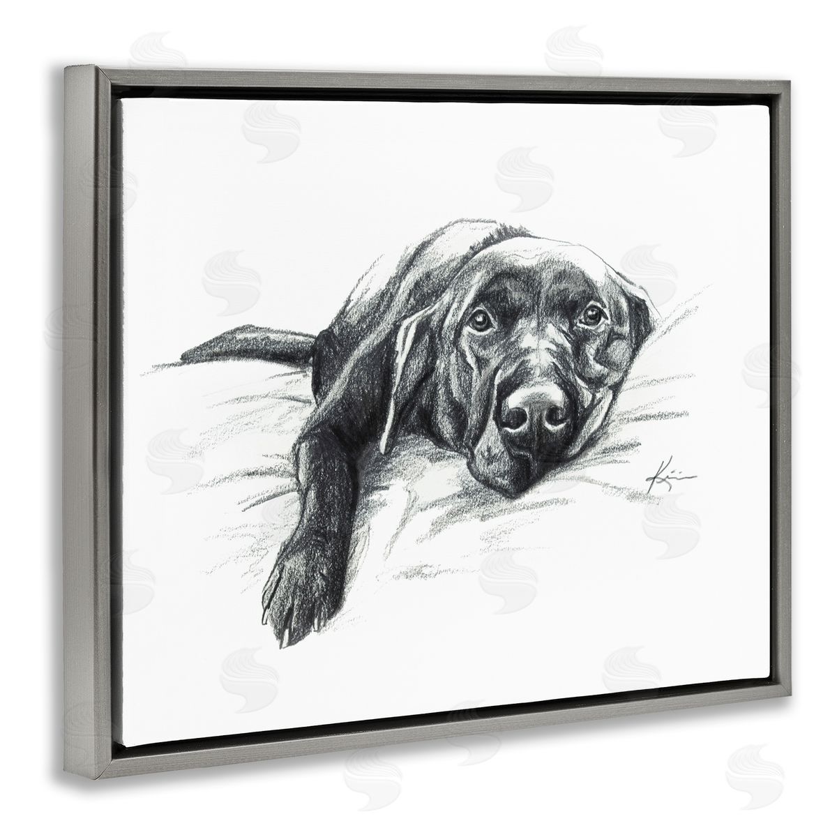 Naptime Black Labrador Grey Floating Frame Canvas Wall Art, Home Decor by Lindsay Kivi Fine Art