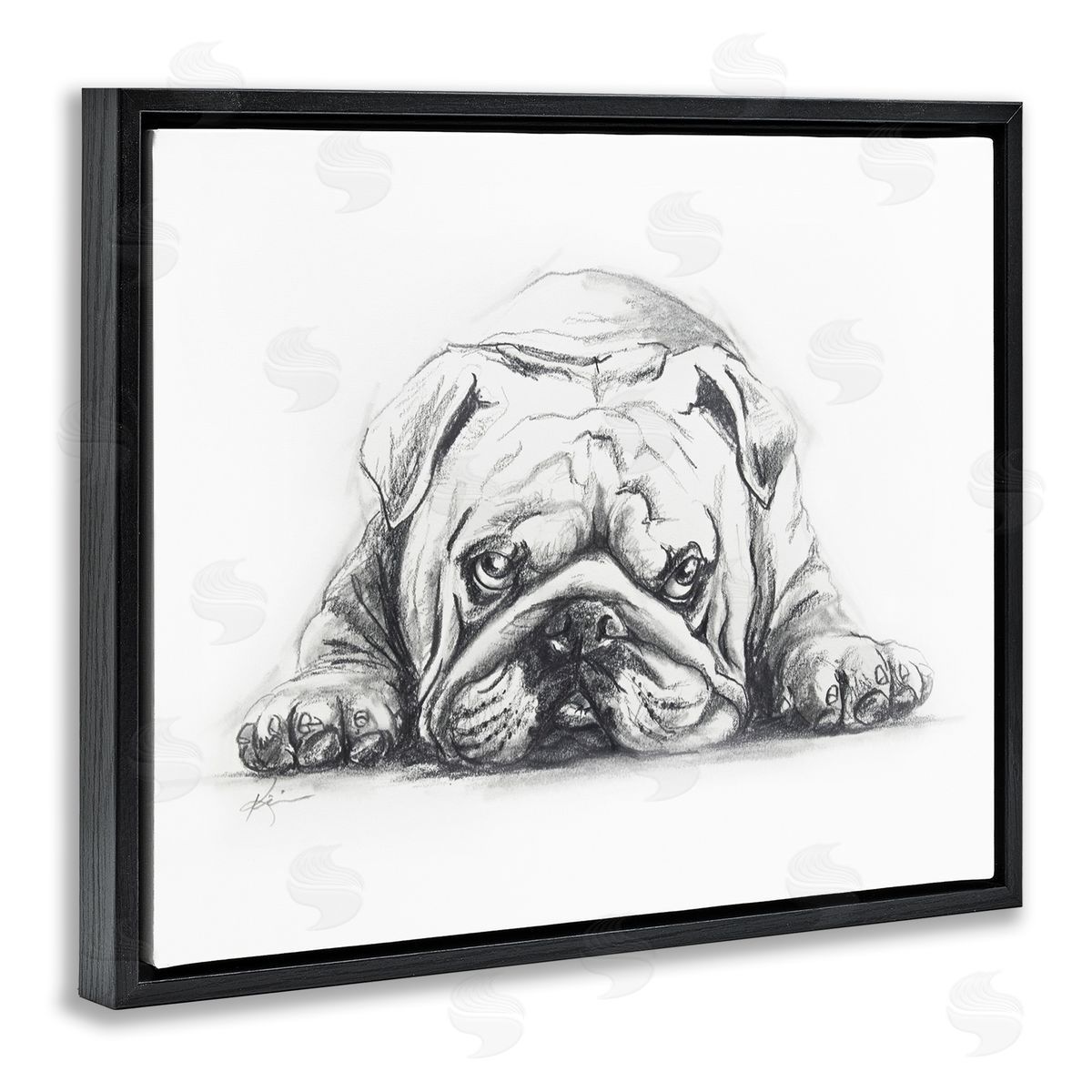 Bulldog Puppy Naptime Black Floating Frame Canvas Wall Art, Home Decor by Lindsay Kivi Fine Art