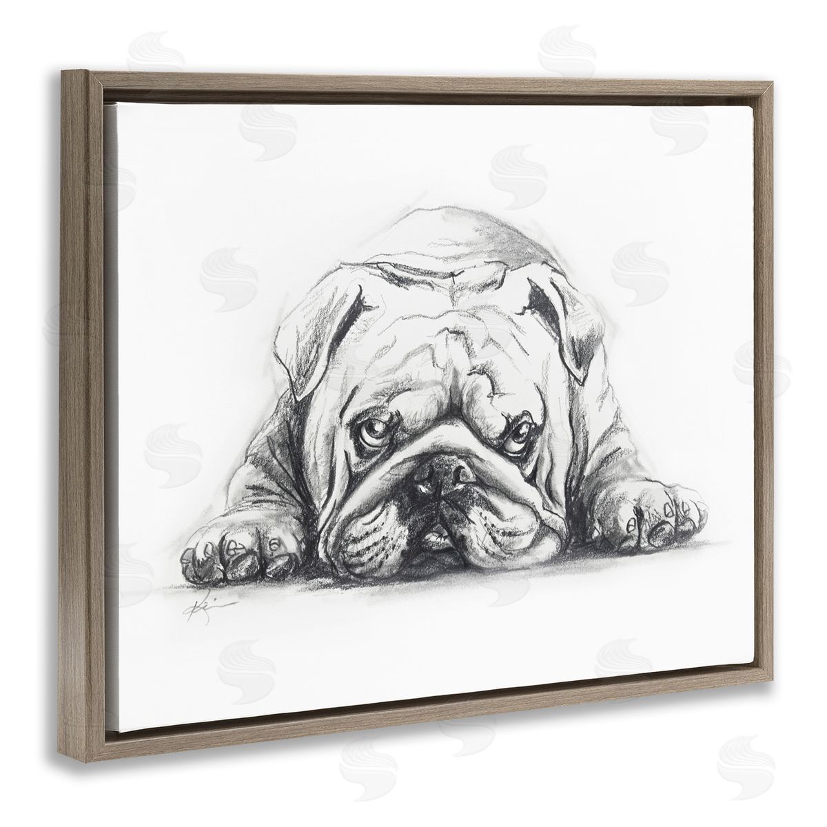 Bulldog Puppy Naptime Brown Floating Frame Canvas Wall Art, Home Decor by Lindsay Kivi Fine Art