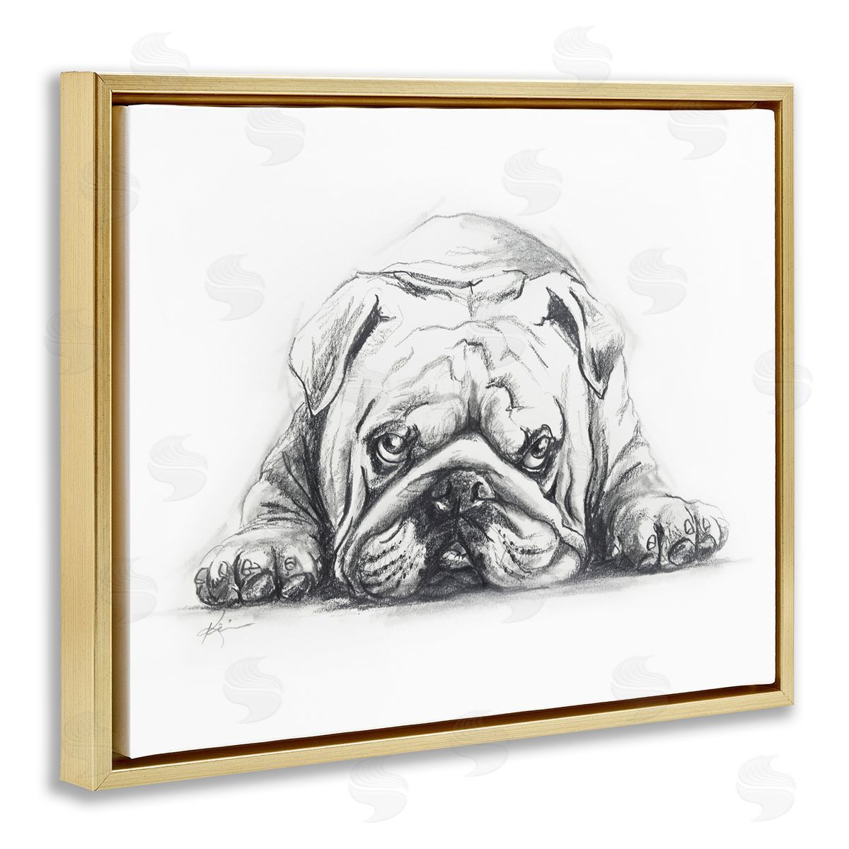 Bulldog Puppy Naptime Gold Floating Frame Canvas Wall Art, Home Decor by Lindsay Kivi Fine Art