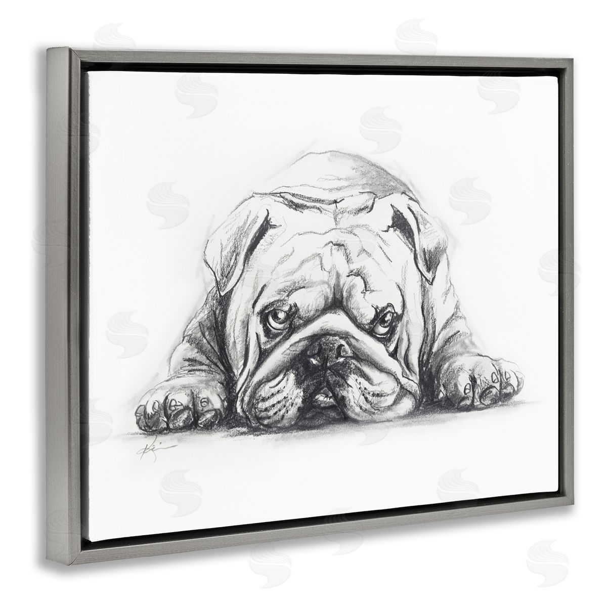 Bulldog Puppy Naptime Grey Floating Frame Canvas Wall Art, Home Decor by Lindsay Kivi Fine Art