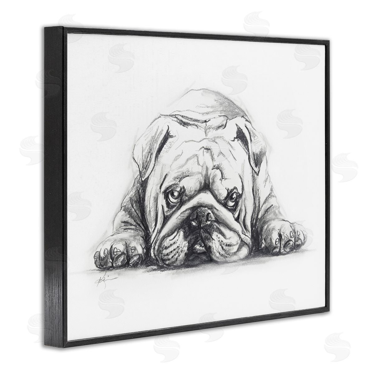 Bulldog Puppy Naptime Black Frame Print Wall Art, Home Decor by Lindsay Kivi Fine Art