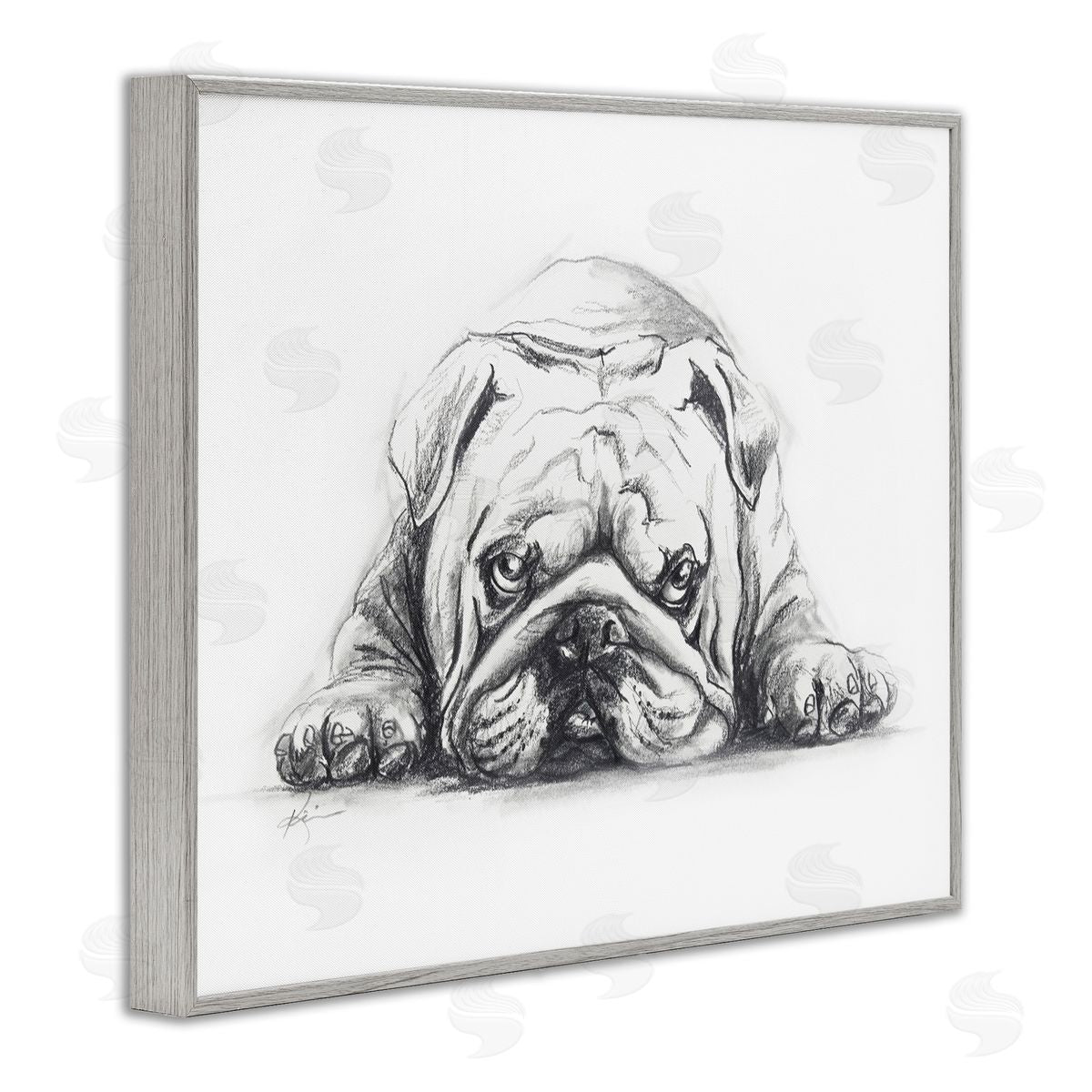 Bulldog Puppy Naptime Grey Frame Print Wall Art, Home Decor by Lindsay Kivi Fine Art