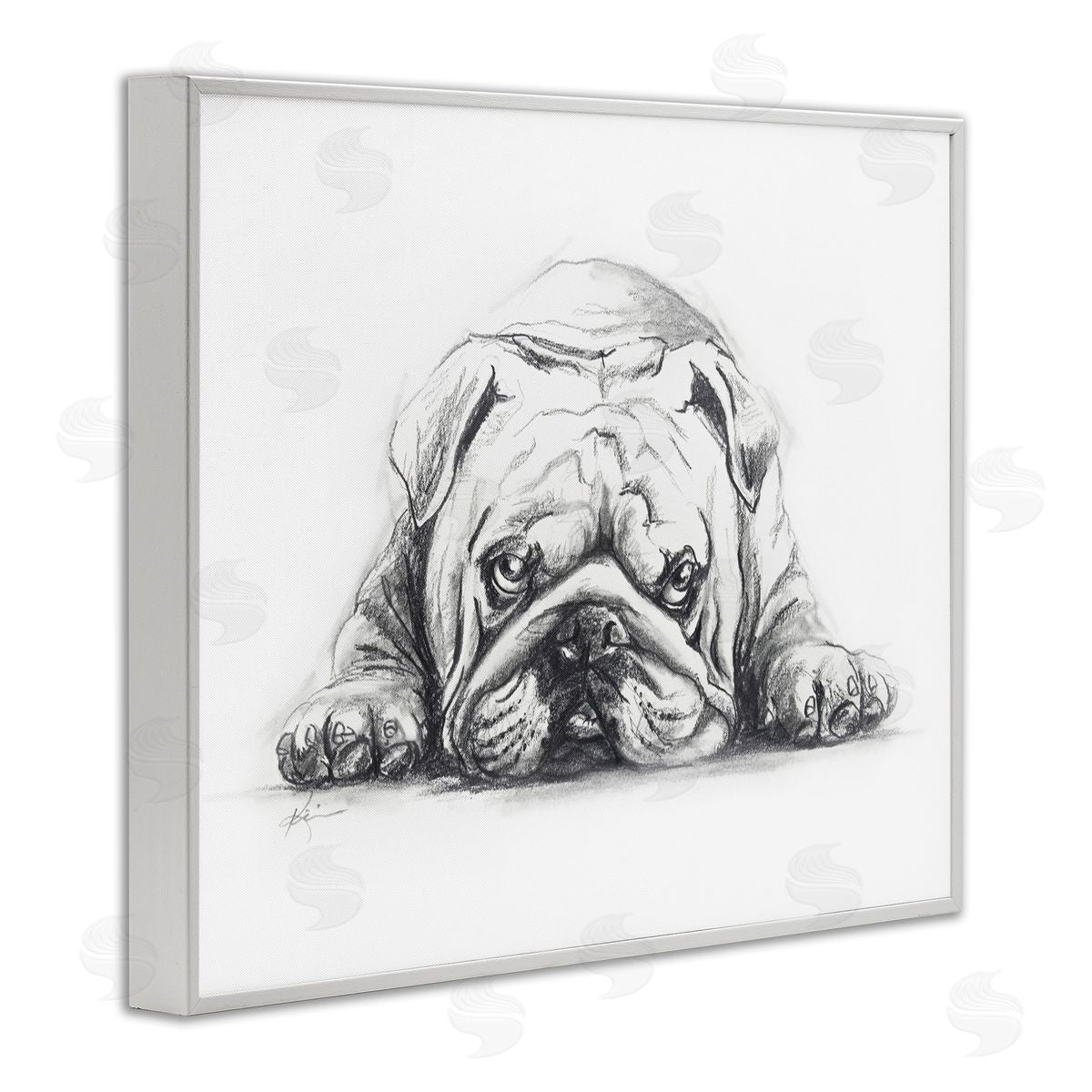 Bulldog Puppy Naptime White Frame Print Wall Art, Home Decor by Lindsay Kivi Fine Art