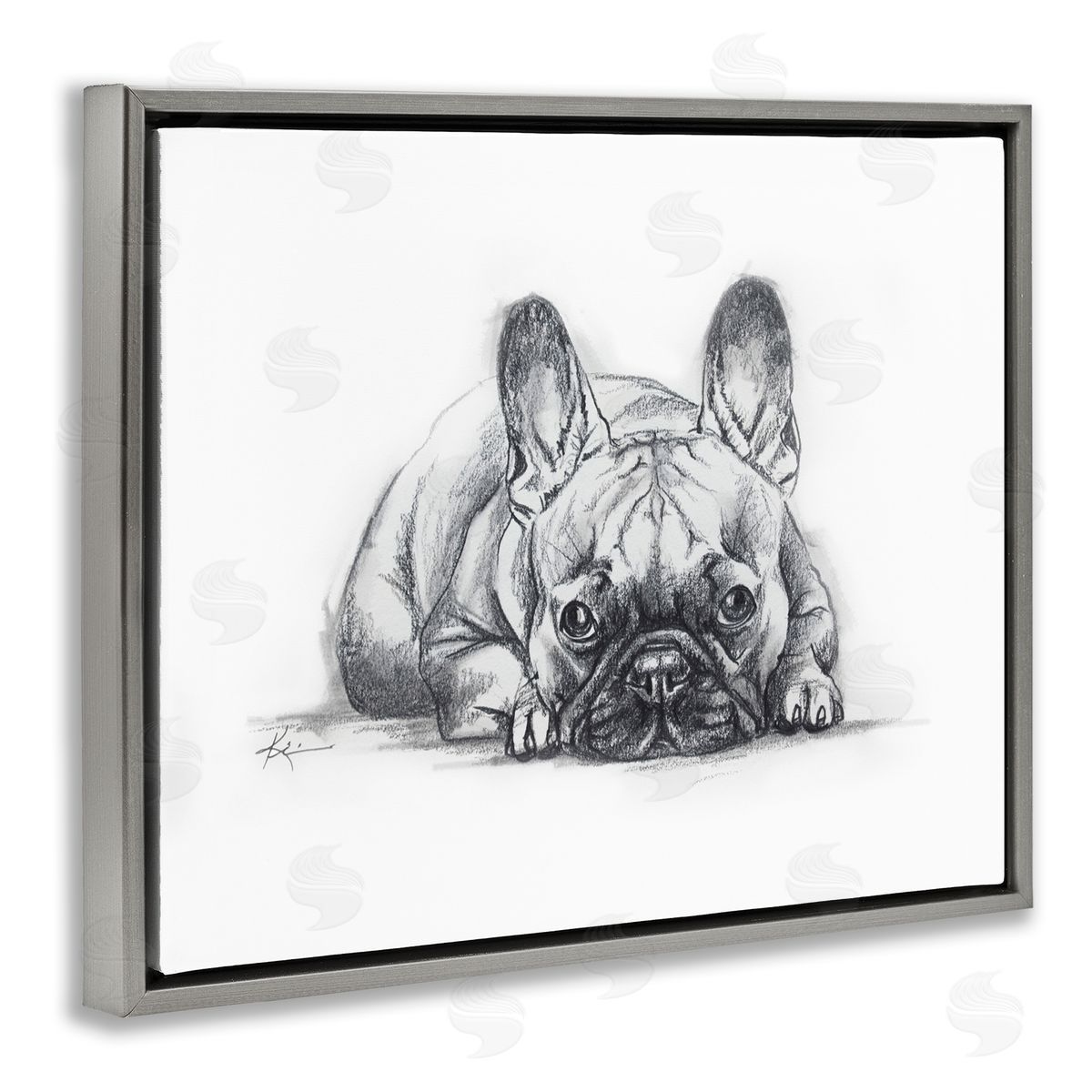 French Bulldog Naptime Grey Floating Frame Canvas Wall Art, Home Decor by Lindsay Kivi Fine Art