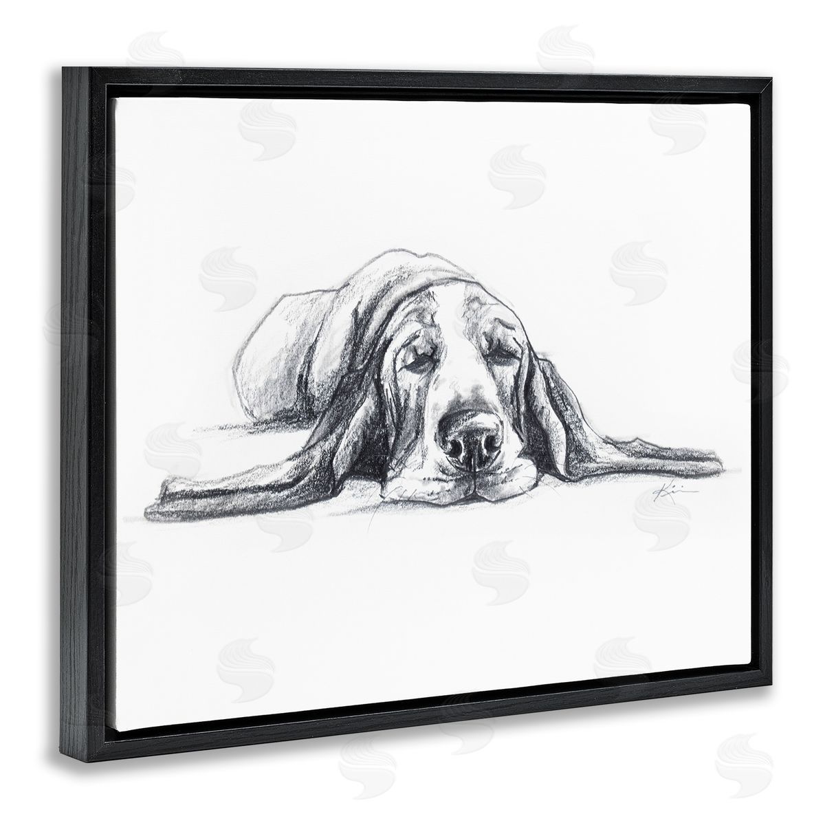 Bloodhound Pup Naptime Black Floating Frame Canvas Wall Art, Home Decor by Lindsay Kivi Fine Art