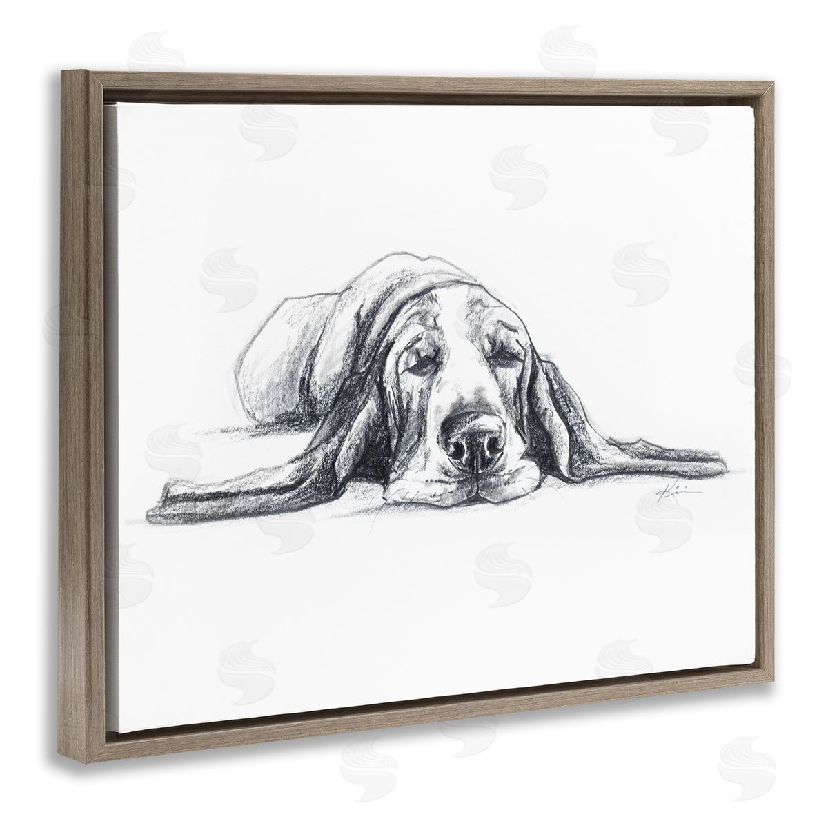 Bloodhound Pup Naptime Brown Floating Frame Canvas Wall Art, Home Decor by Lindsay Kivi Fine Art