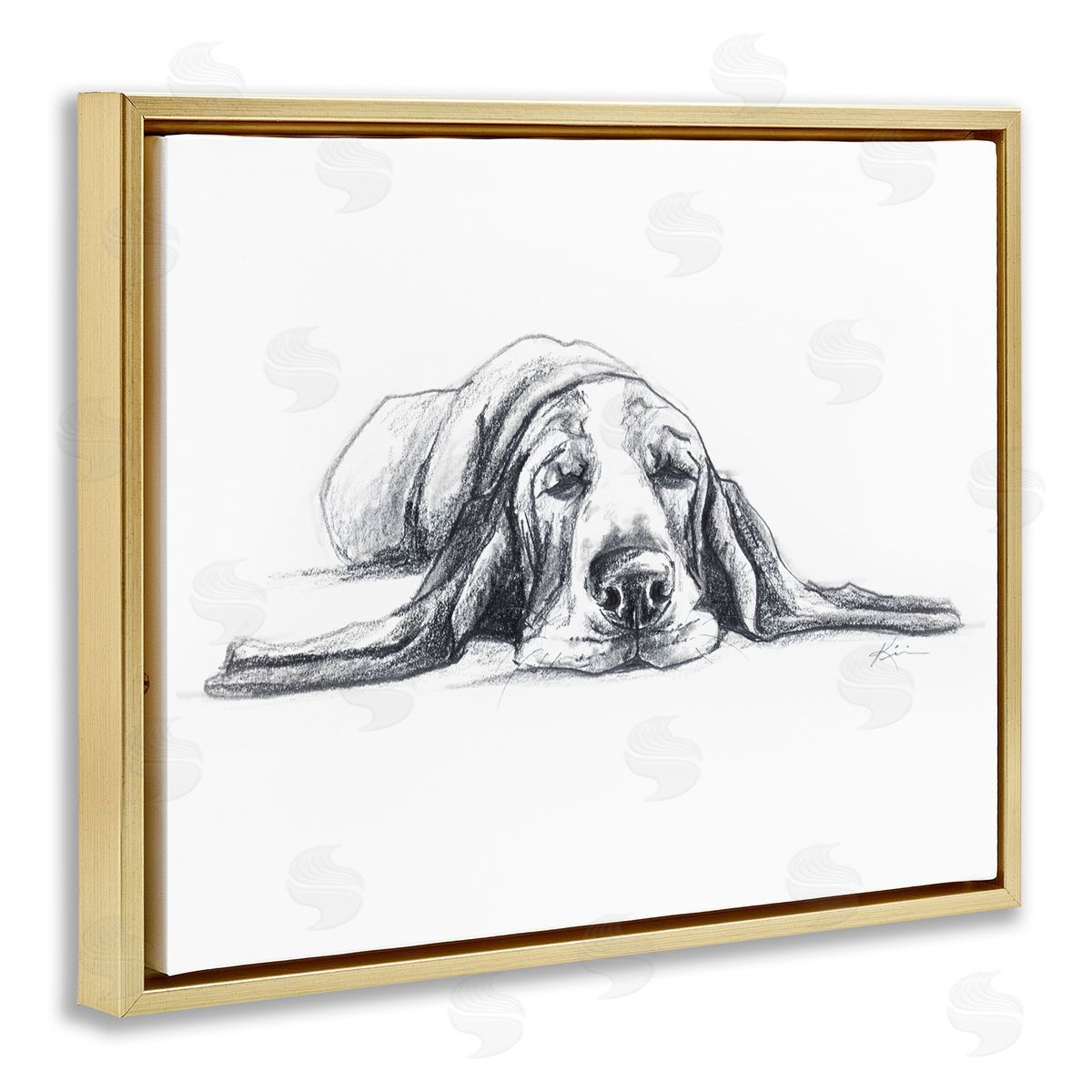 Bloodhound Pup Naptime Gold Floating Frame Canvas Wall Art, Home Decor by Lindsay Kivi Fine Art