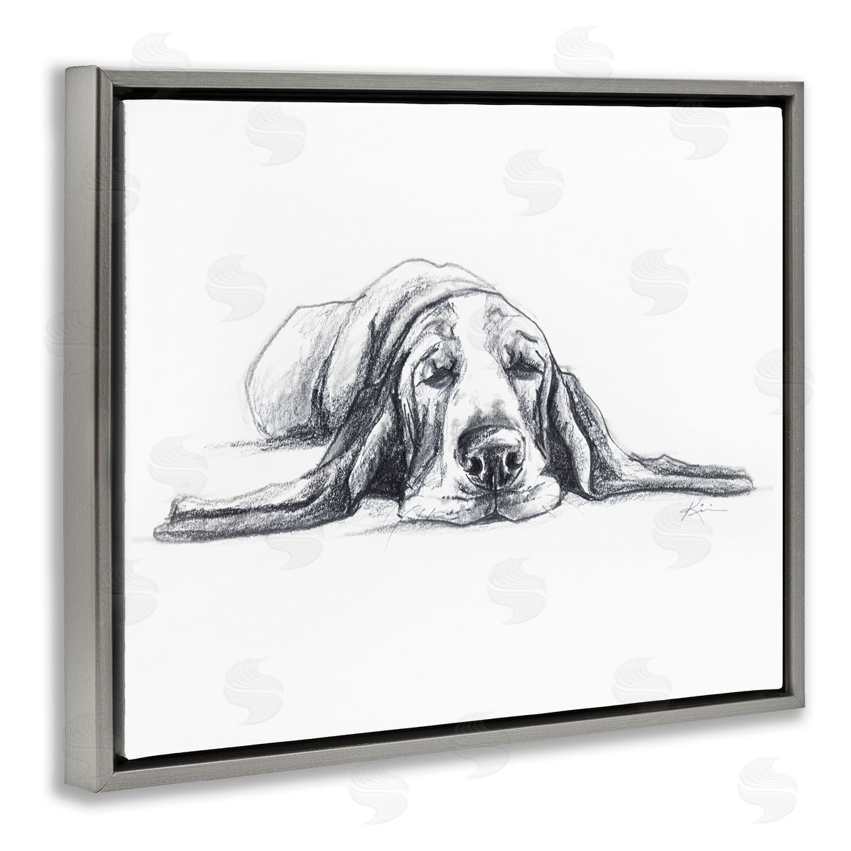 Bloodhound Pup Naptime Grey Floating Frame Canvas Wall Art, Home Decor by Lindsay Kivi Fine Art