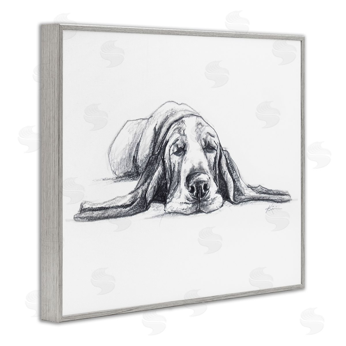Bloodhound Pup Naptime Grey Frame Print Wall Art, Home Decor by Lindsay Kivi Fine Art