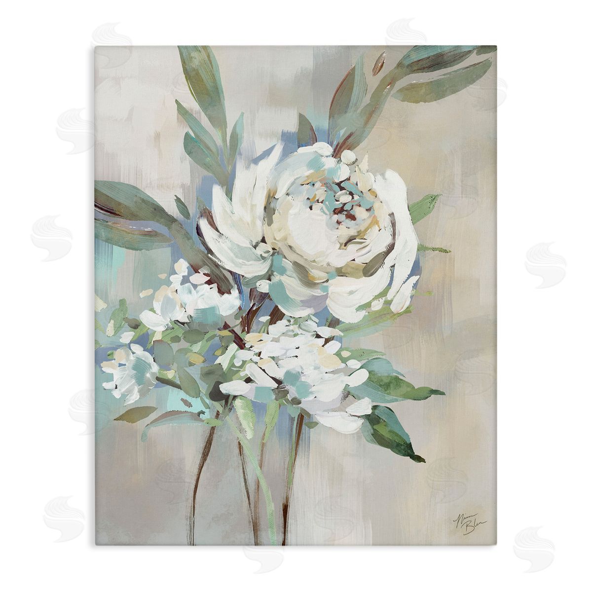 Antique Rose & Baby's Breath Canvas Wall Art, Home Decor by Nina Blue