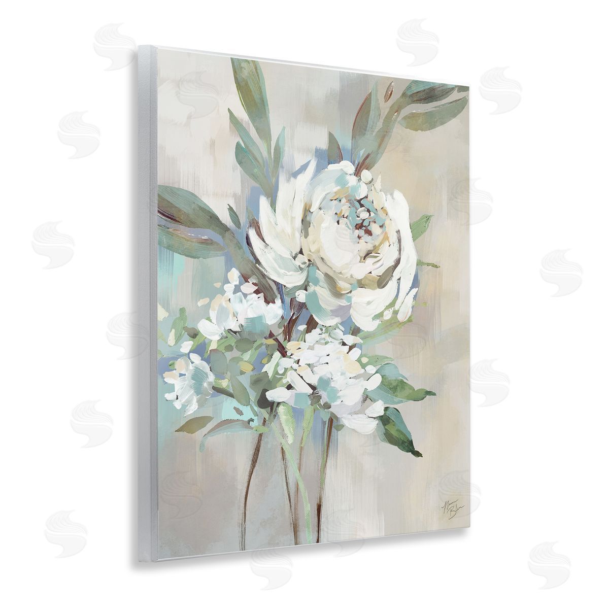 Antique Rose & Baby's Breath Wood Plaque Wall Art, Home Decor by Nina Blue