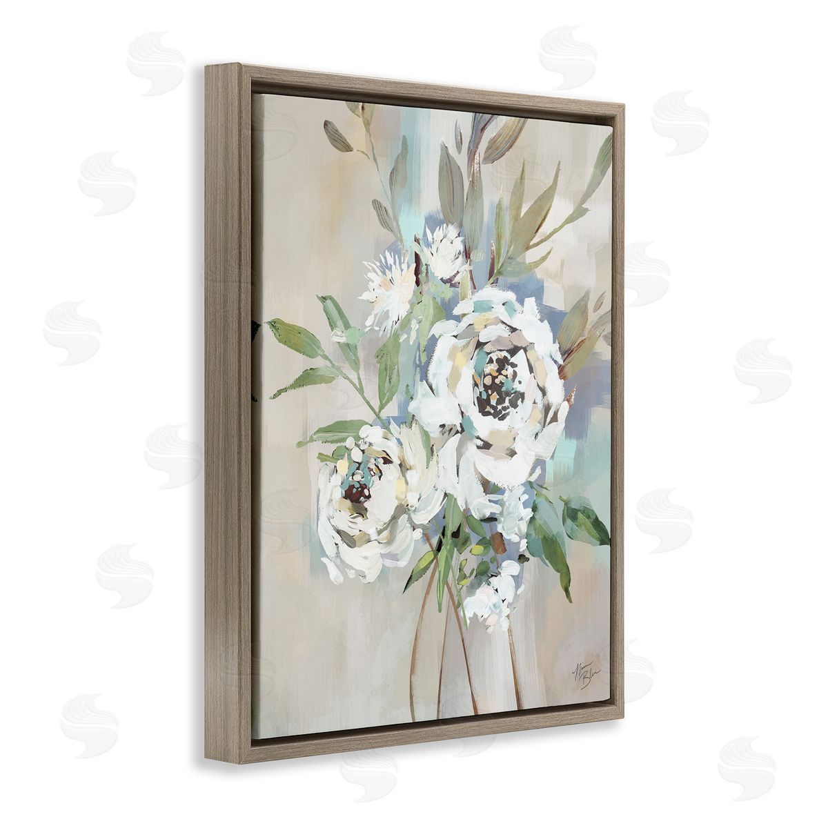 Bundle of Antique Roses Brown Floating Frame Canvas Wall Art, Home Decor by Nina Blue