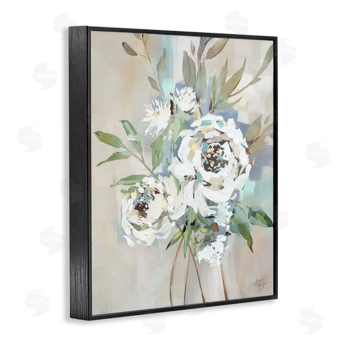 Bundle of Antique Roses Black Frame Print Wall Art, Home Decor by Nina Blue