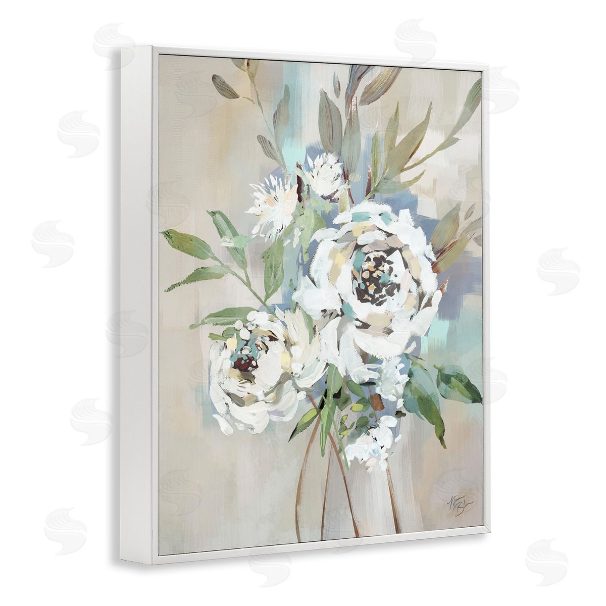 Bundle of Antique Roses White Frame Print Wall Art, Home Decor by Nina Blue