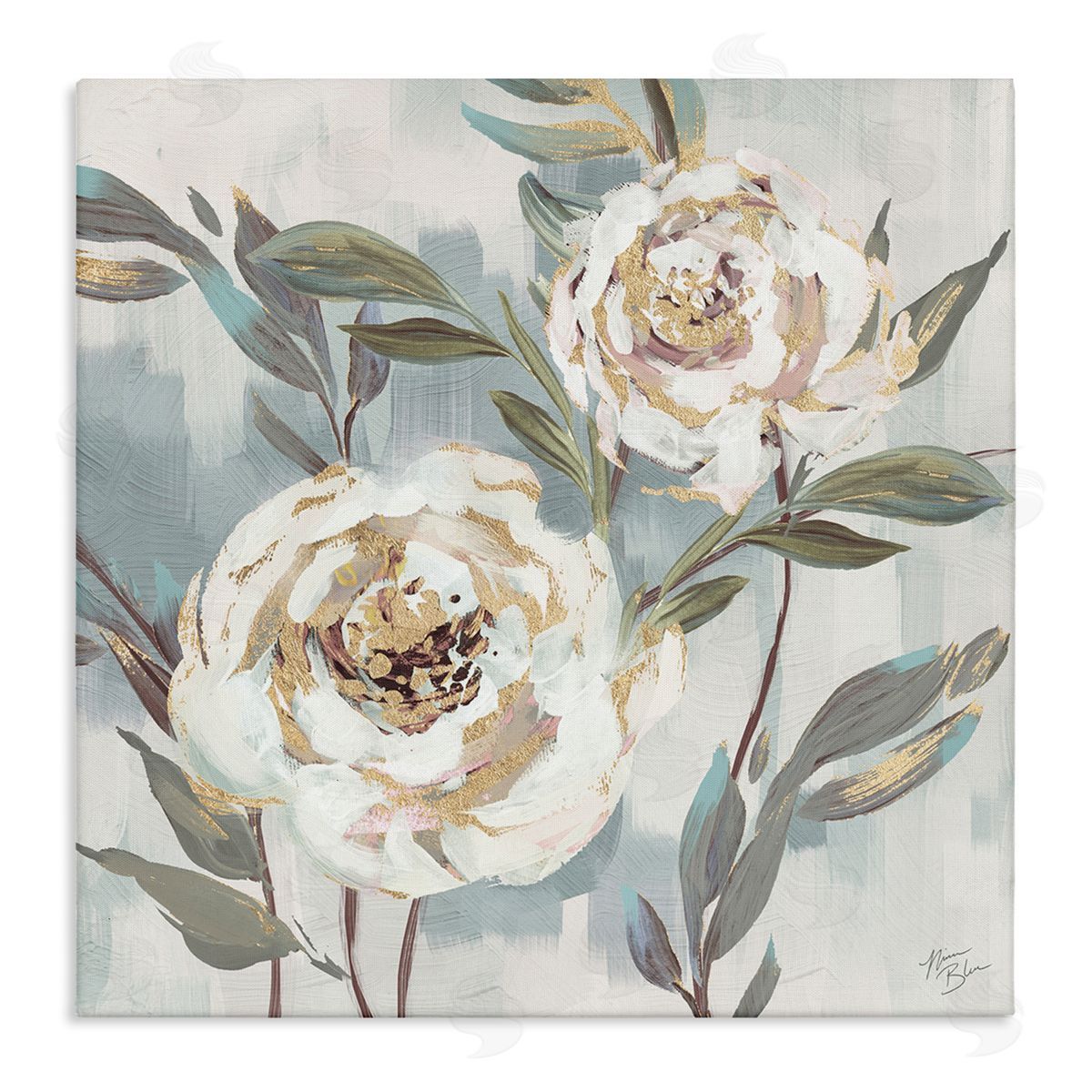 Two Country Blossoms Canvas Wall Art, Home Decor by Nina Blue