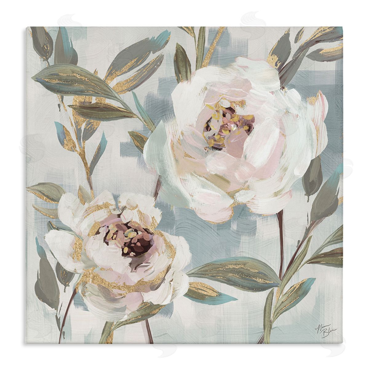 White Peony Duo Canvas Wall Art, Home Decor by Nina Blue