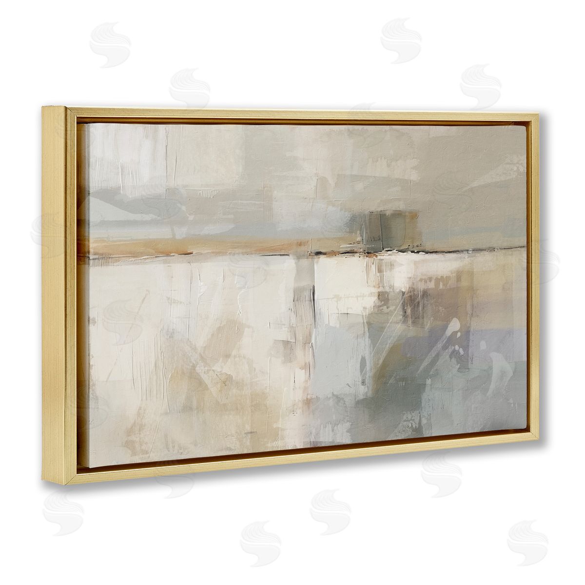 Shimmering Meadow Abstract Gold Floating Frame Canvas Wall Art, Home Decor by Nina Blue