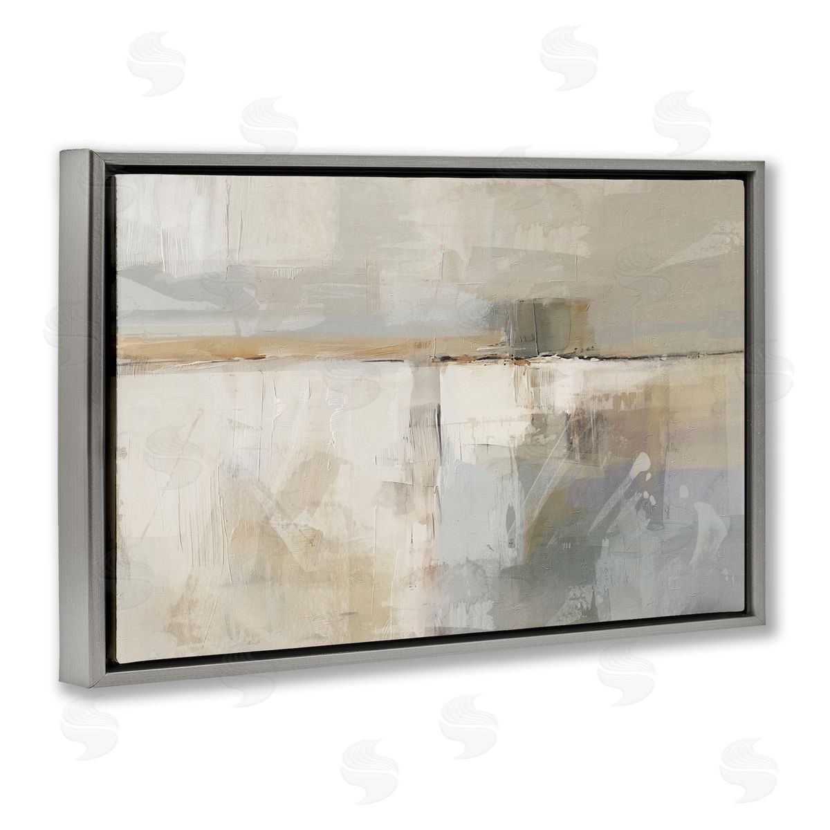 Shimmering Meadow Abstract Grey Floating Frame Canvas Wall Art, Home Decor by Nina Blue