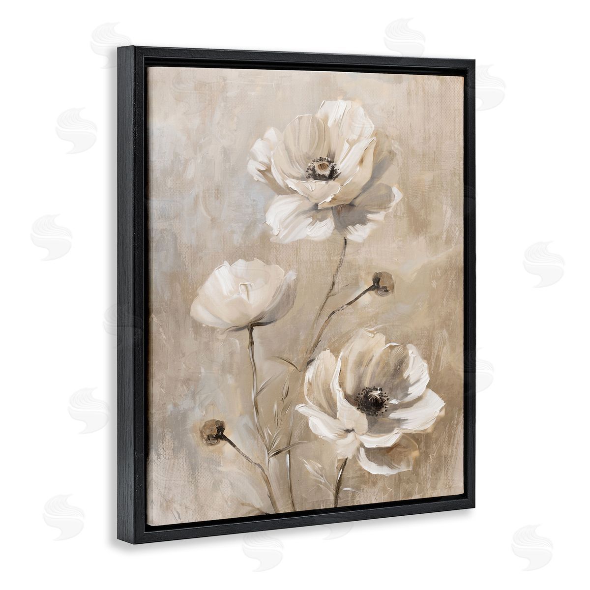 Neutral Country Flora Black Floating Frame Canvas Wall Art, Home Decor by Nina Blue