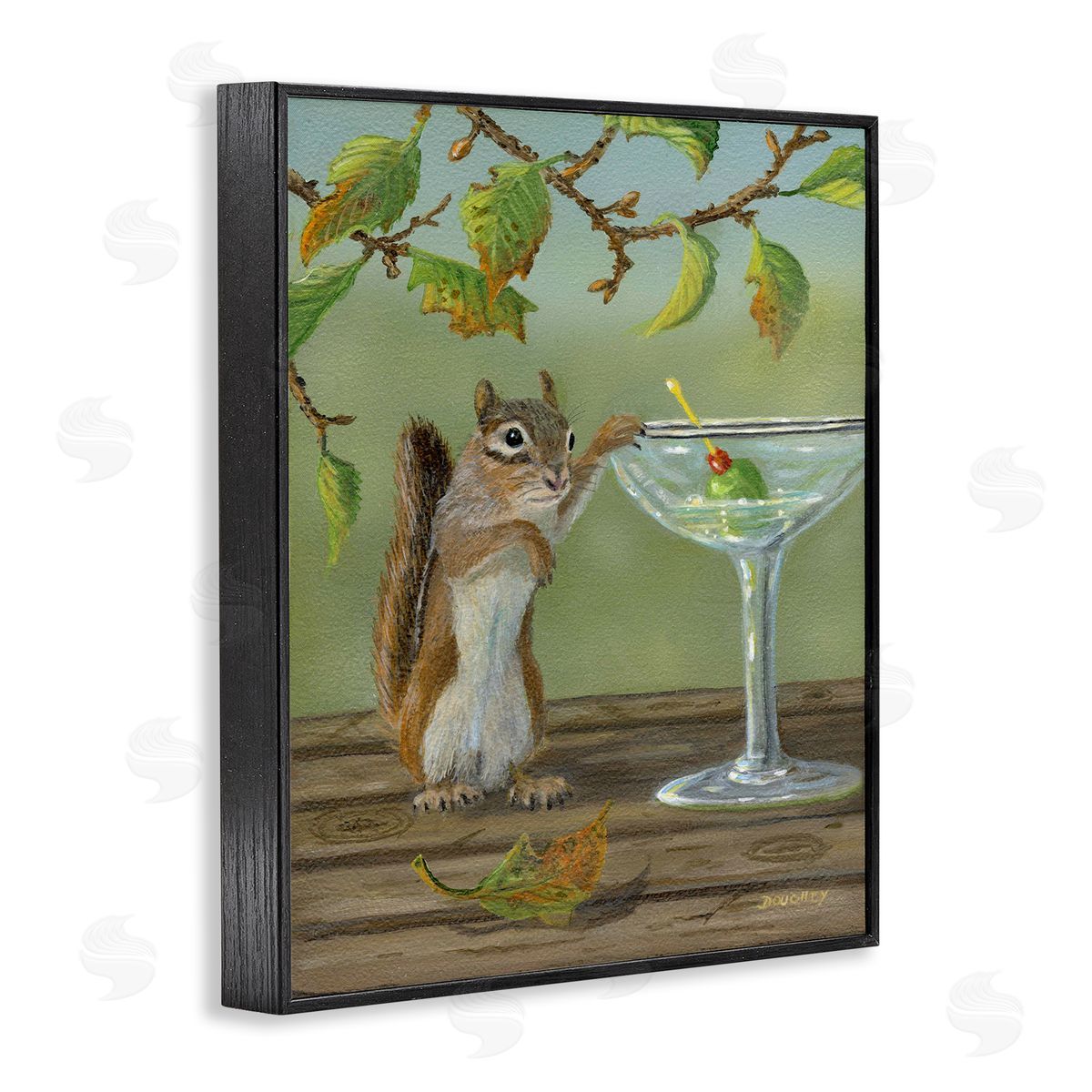 Happy Hour Chipmunk Black Frame Print Wall Art, Home Decor by Terry Doughty