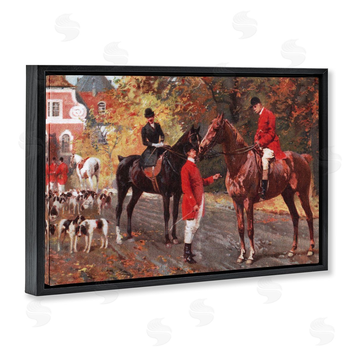 Vintage Horses & Jockeys Black Floating Frame Canvas Wall Art, Home Decor by Tina Higgins Designs, Inc.