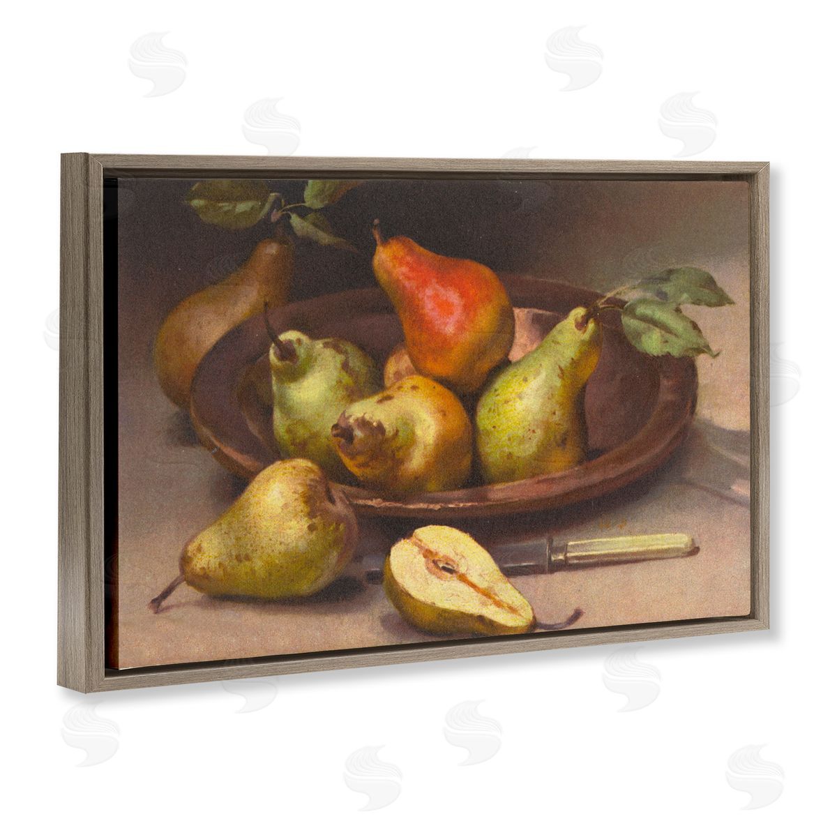 Classic Pears Still Life Brown Floating Frame Canvas Wall Art, Home Decor by Tina Higgins Designs, Inc.