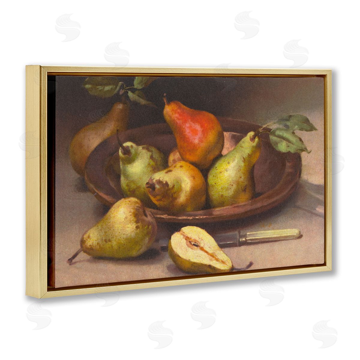Classic Pears Still Life Gold Floating Frame Canvas Wall Art, Home Decor by Tina Higgins Designs, Inc.