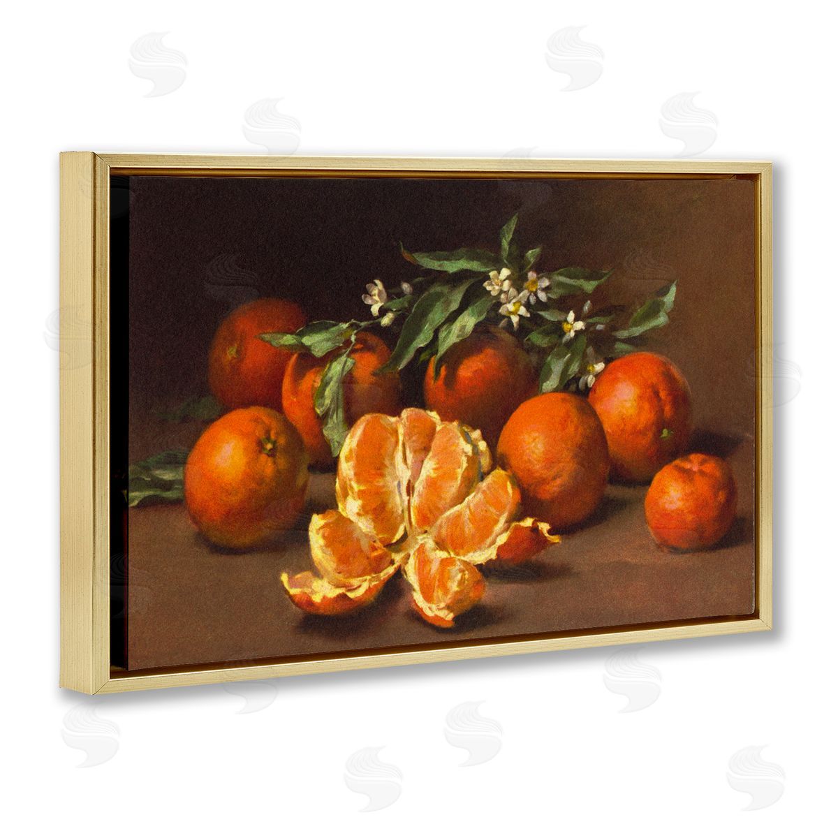 Peeled Oranges Still Life Gold Floating Frame Canvas Wall Art, Home Decor by Tina Higgins Designs, Inc.