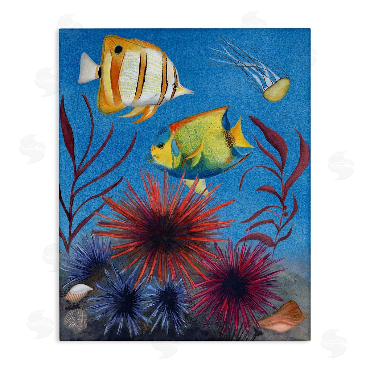 Seafaring Fish & Urchins Canvas Wall Art, Home Decor by Michelle Ingari Designs