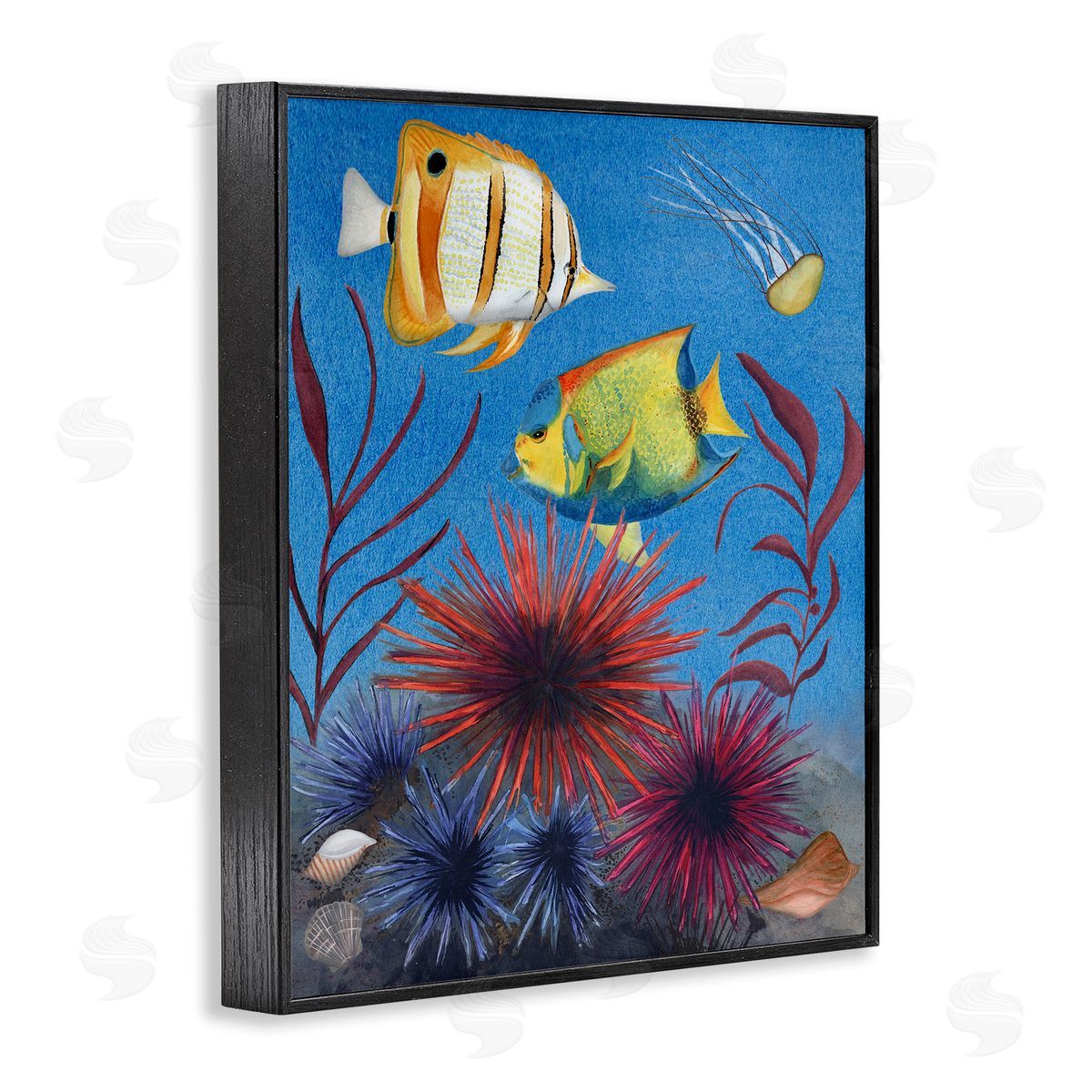 Seafaring Fish & Urchins Black Frame Print Wall Art, Home Decor by Michelle Ingari Designs