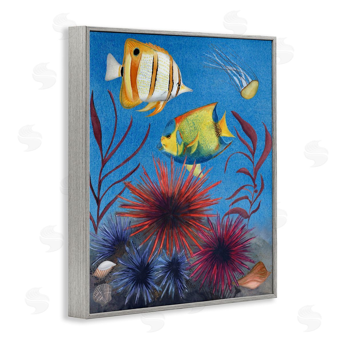 Seafaring Fish & Urchins Grey Frame Print Wall Art, Home Decor by Michelle Ingari Designs