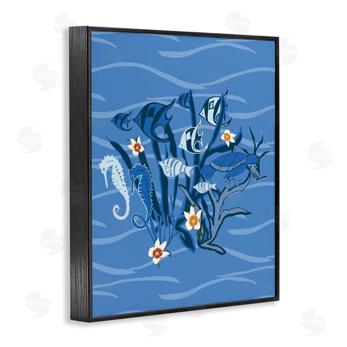 Blue Undersea Critters Black Frame Print Wall Art, Home Decor by Michelle Ingari Designs
