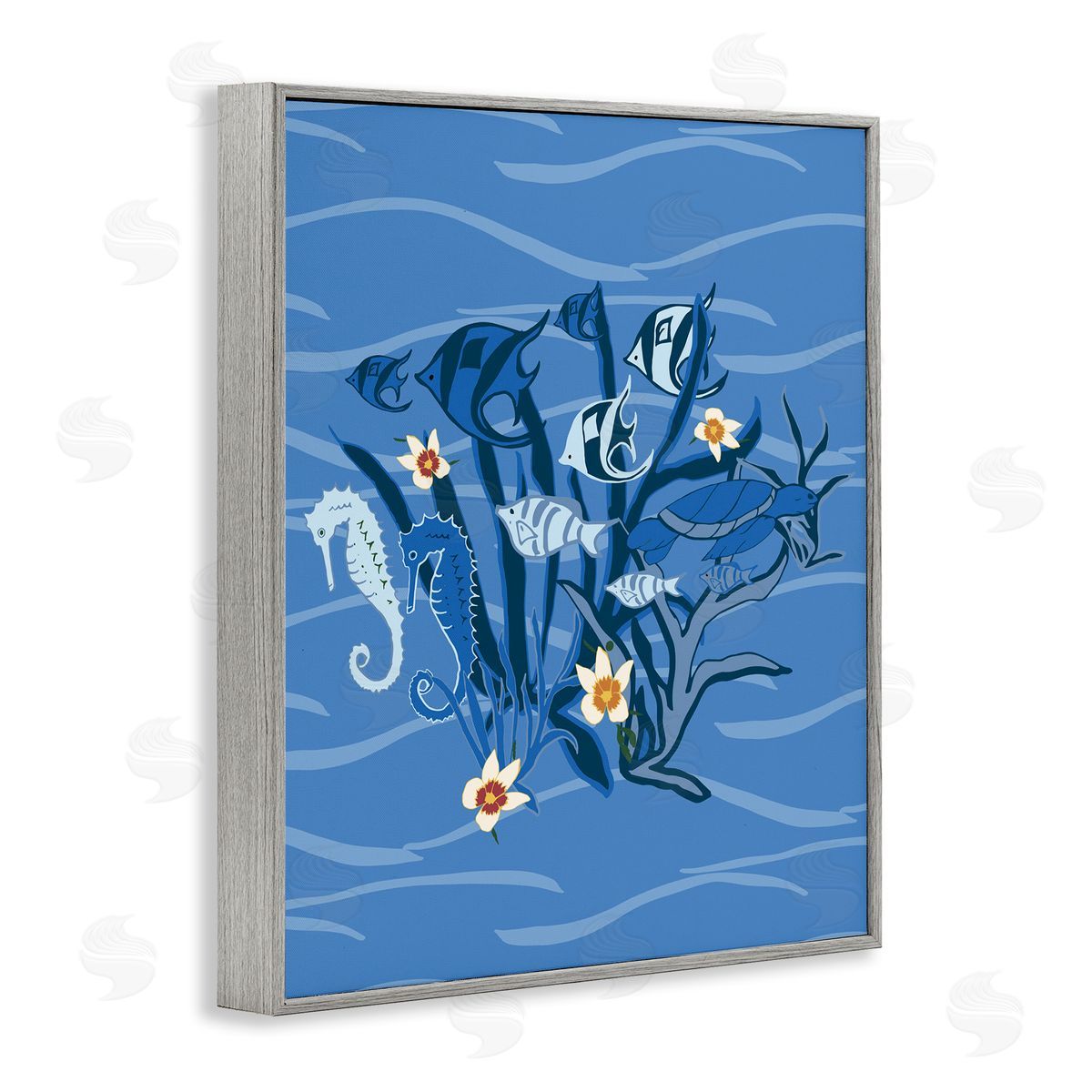 Blue Undersea Critters Grey Frame Print Wall Art, Home Decor by Michelle Ingari Designs
