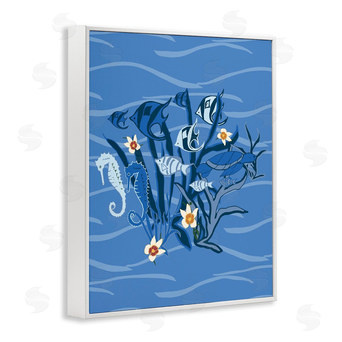 Blue Undersea Critters White Frame Print Wall Art, Home Decor by Michelle Ingari Designs