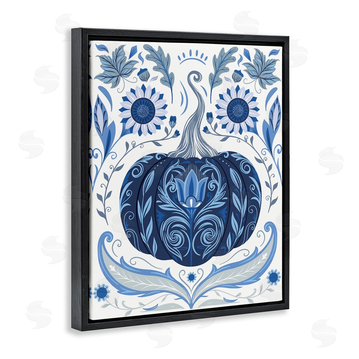 Symmetrical Floral Pumpkin Black Floating Frame Canvas Wall Art, Home Decor by Arrolynn Weiderhold