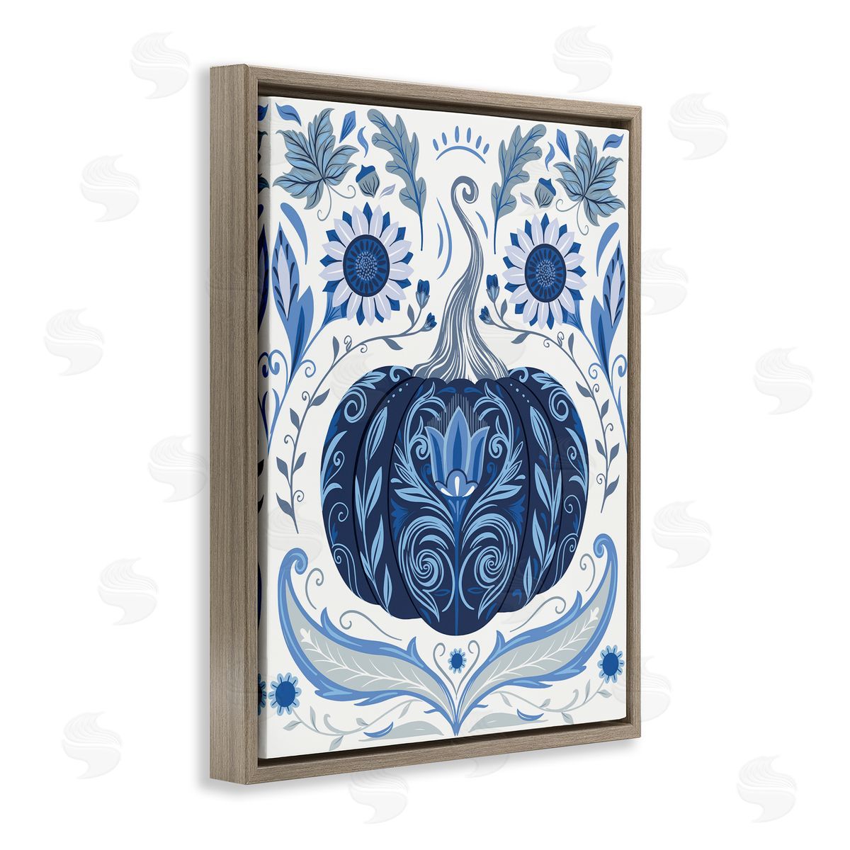 Symmetrical Floral Pumpkin Brown Floating Frame Canvas Wall Art, Home Decor by Arrolynn Weiderhold