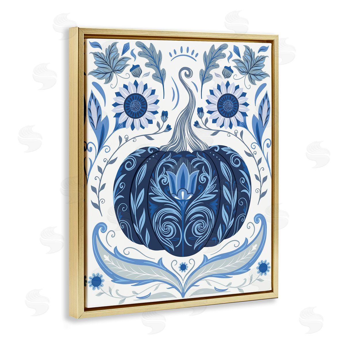 Symmetrical Floral Pumpkin Gold Floating Frame Canvas Wall Art, Home Decor by Arrolynn Weiderhold