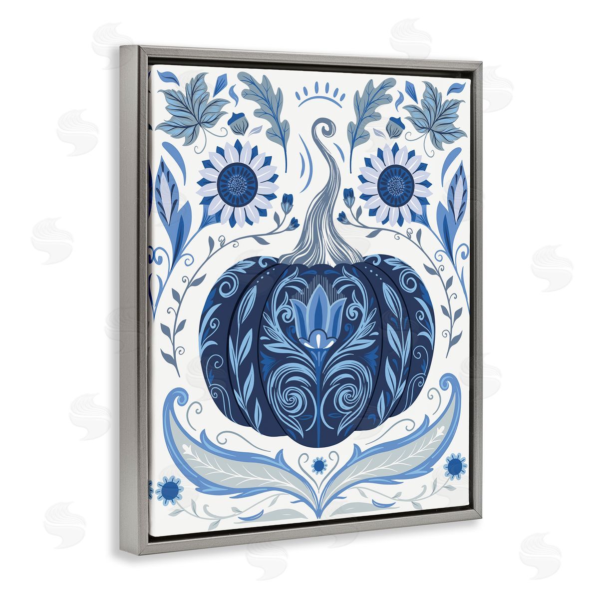 Symmetrical Floral Pumpkin Grey Floating Frame Canvas Wall Art, Home Decor by Arrolynn Weiderhold