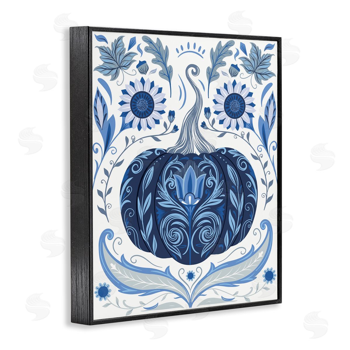 Symmetrical Floral Pumpkin Black Frame Print Wall Art, Home Decor by Arrolynn Weiderhold