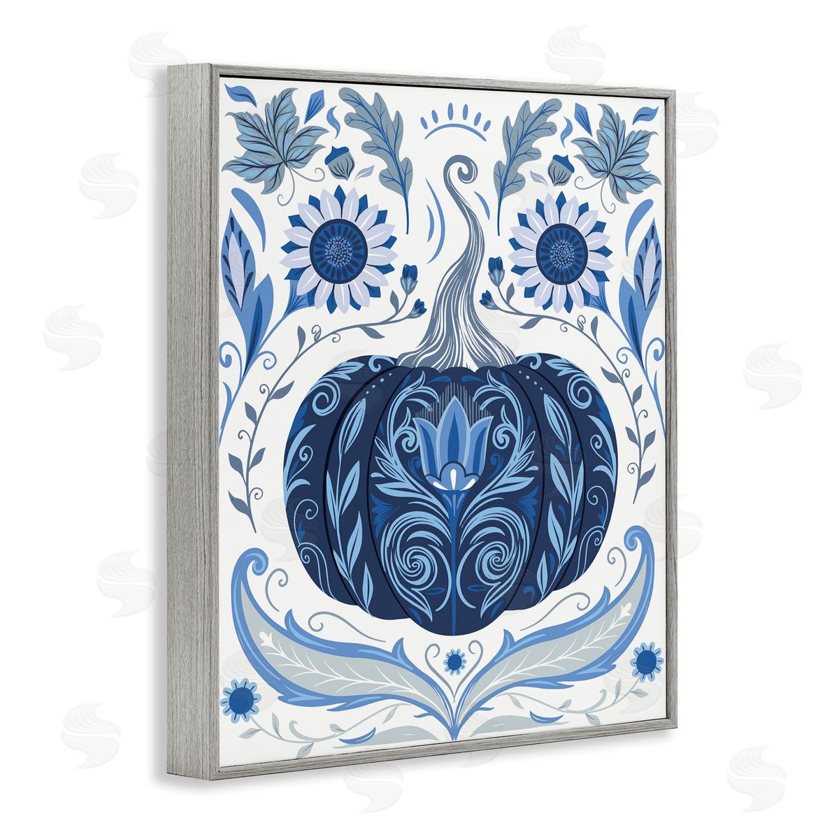 Symmetrical Floral Pumpkin Grey Frame Print Wall Art, Home Decor by Arrolynn Weiderhold