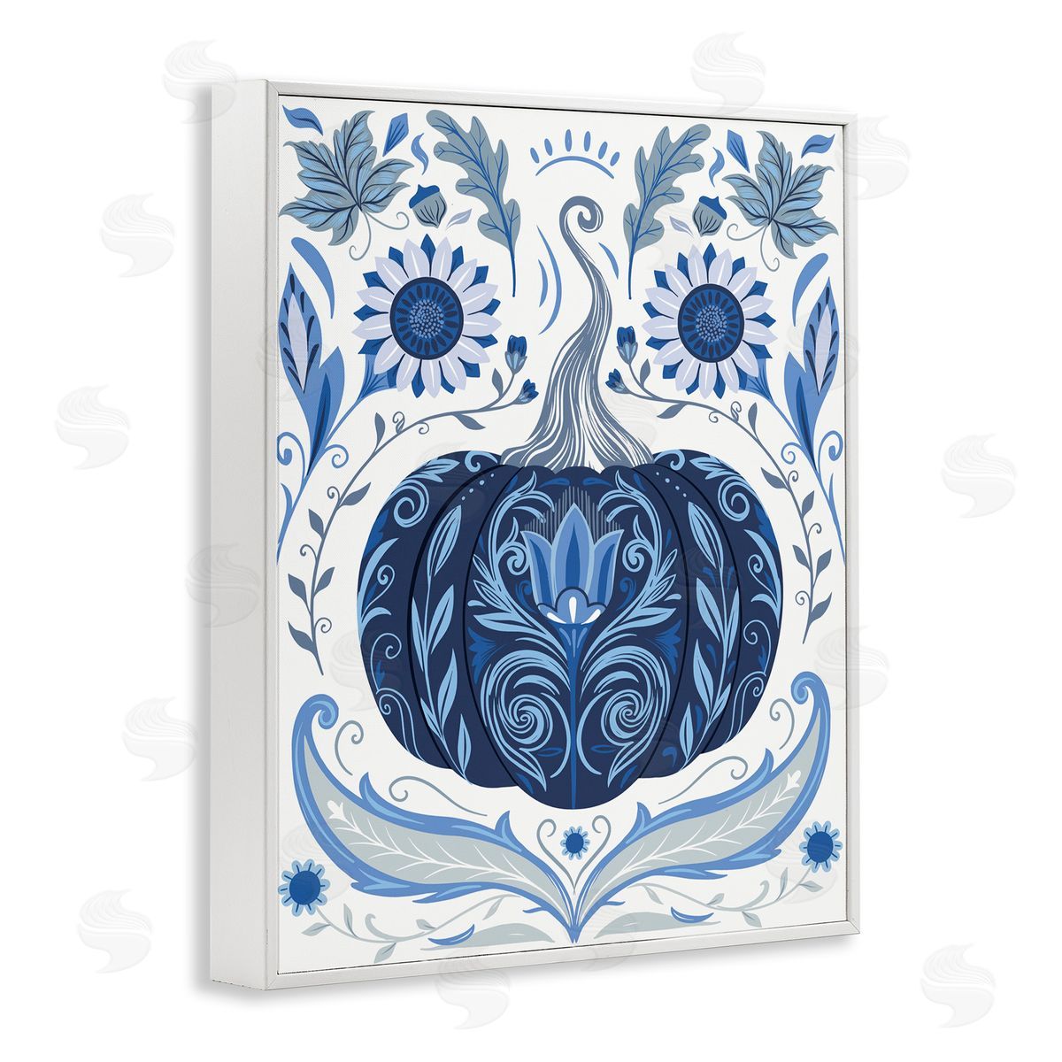 Symmetrical Floral Pumpkin White Frame Print Wall Art, Home Decor by Arrolynn Weiderhold